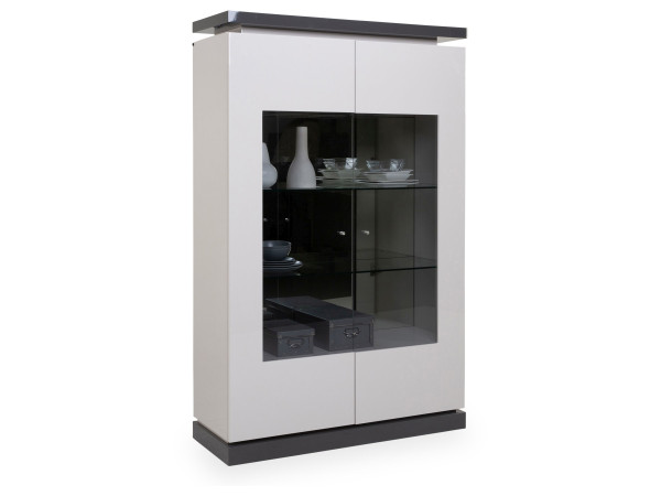 Vitrine ZEFERINO ANZIO in dunkelbeige aus Lack Hochglanz