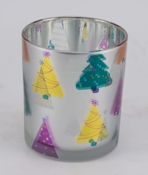 Teelichthalter Tanne in silberfarben aus Glas