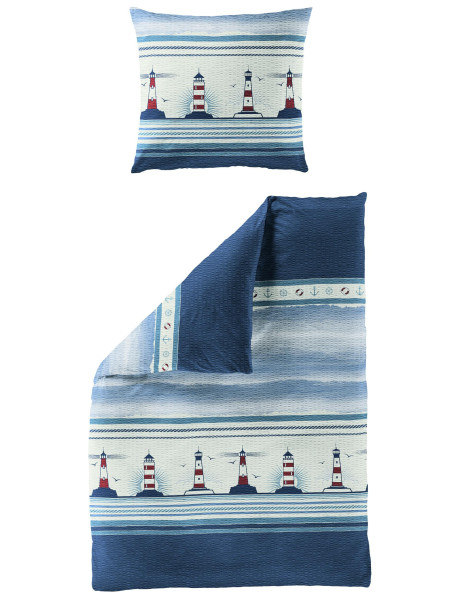 Bettwäsche Seersucker marine aus Baumwolle