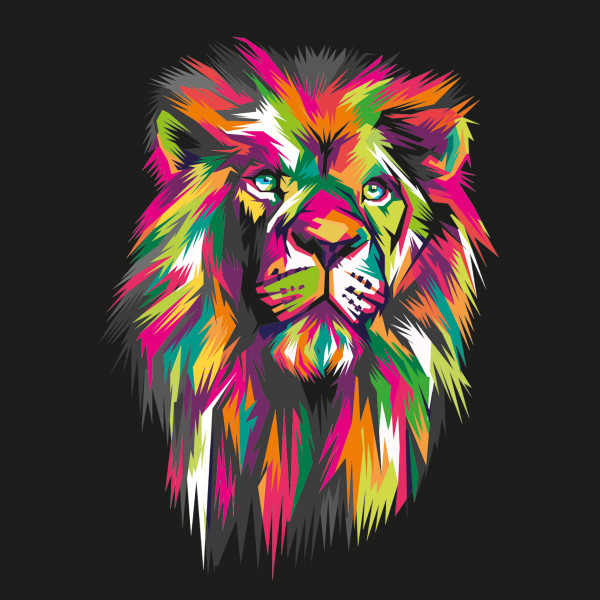 Glasbild COLORFUL LION HEAD II