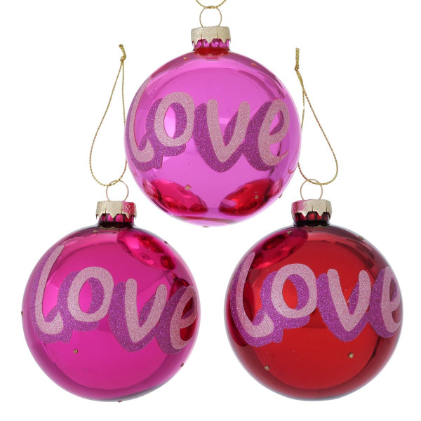 Weihnachtskugel LOVE in pink aus Glas