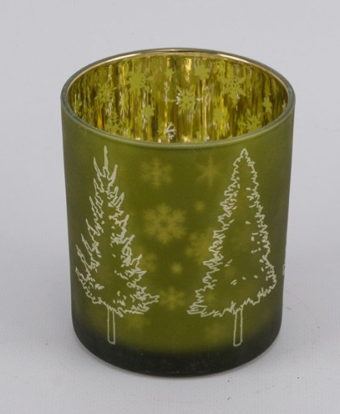 Teelichthalter Tanne in grün aus Glas