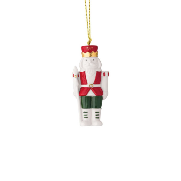 Christbaumschmuck Hänger Nussknacker 2025 in weiß/rot aus Bone China