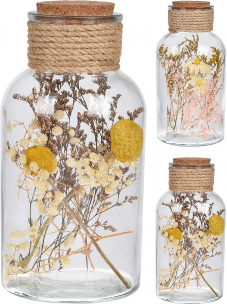 Trockenblumen in Flasche in gelb aus Glas
