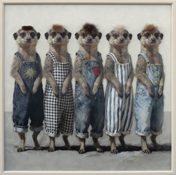 Gemälde MEERKAT FASHION WEEK in grau aus Holz