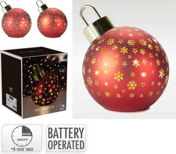 Weihnachtskugel LED in rot aus Glas