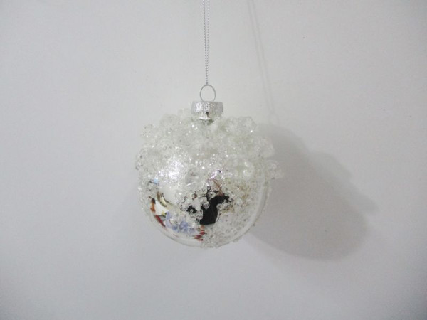 Weihnachtskugel ICE in silber/weiß aus Glas