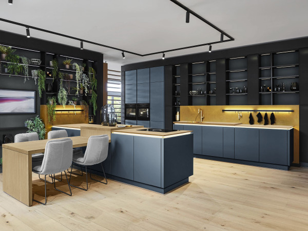 Einbauküche MONDO Esilia in blau aus Lack
