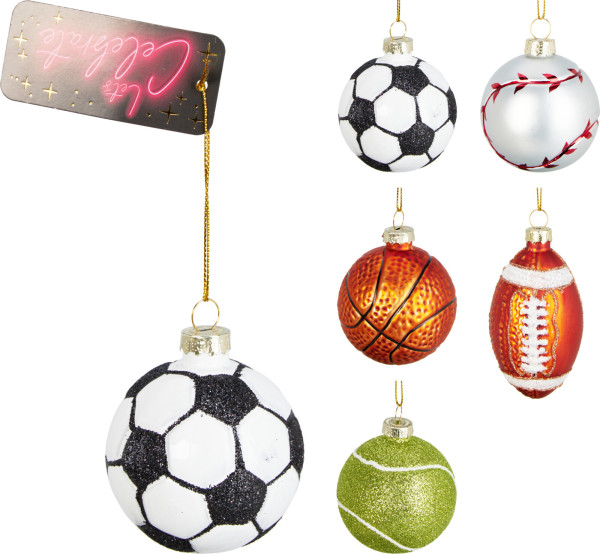 Weihnachtskugel SPORTBALL in mehrfarbig aus Glas