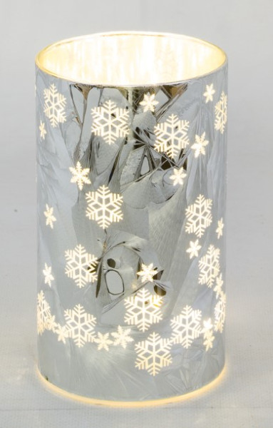Windlicht LED EISTRISTALLE in silberfarben aus Glas