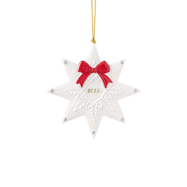 Christbaumschmuck Hänger Stern 2025 in weiß aus Bone China