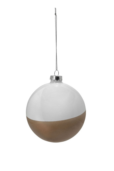 Weihnachtskugel in weiß/braun aus Glas