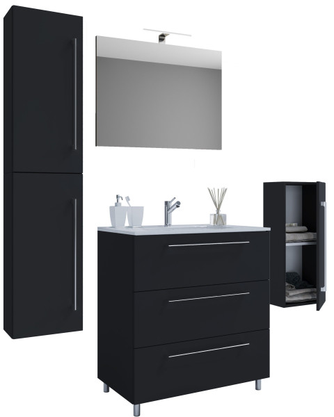 Badezimmerset 5-tlg. Schubo in  schwarz aus MDF