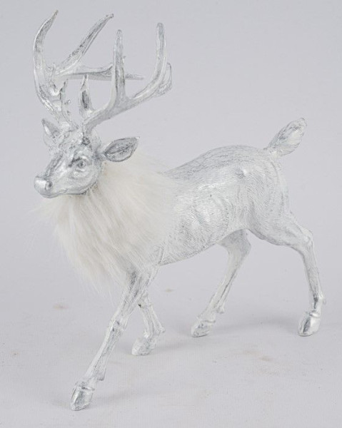 Hirsch mit Fellkragen in weiß aus Kunststoff
