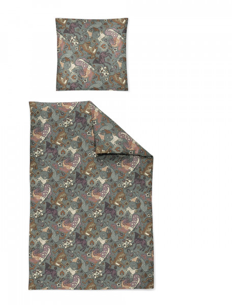Bettwäsche CORA Jersey in grau aus Baumwolle
