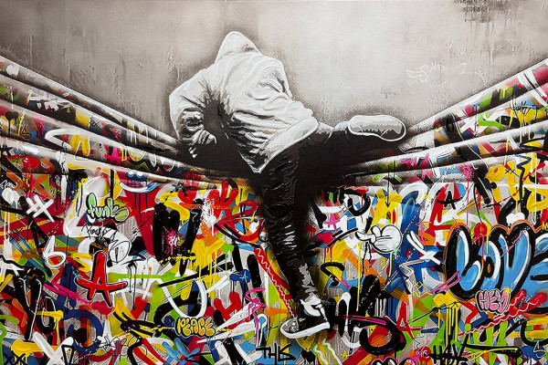 Keilrahmenbild JUMP! in bunt aus Holz