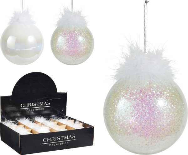 Weihnachtskugel FEDERN in weiß aus Glas