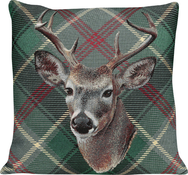Kissenhülle CHECK DEER in grün aus Mischgewebe