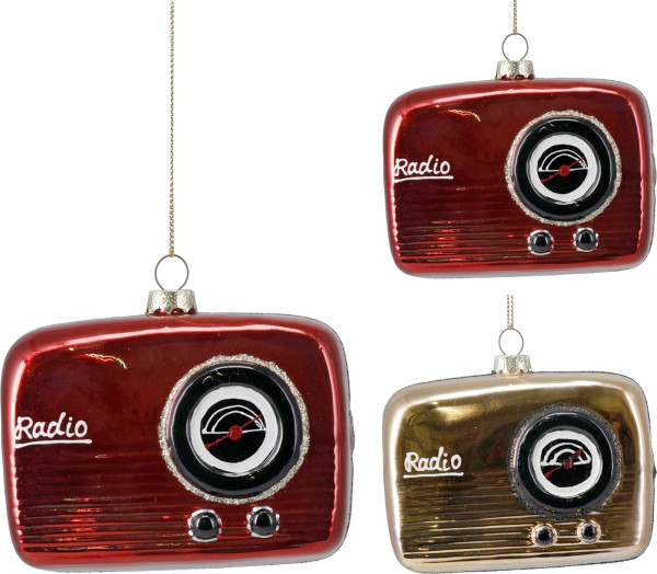 Weihnachtskugel RADIO in mehrfarbig aus Glas