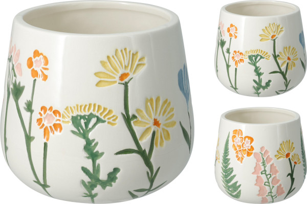 Übertopf BLUMEN in weiß aus Dolomit