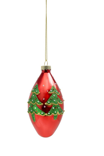 Weihnachtskugel Zapfen GLITZER in rot aus Glas