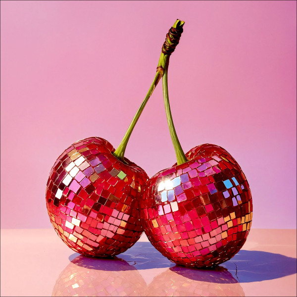 Glasbild GLITTER CHERRY in mehrfarbig aus Glas