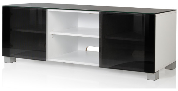 Lowboard Luxala in  weißlack/schwarzglas aus MDF