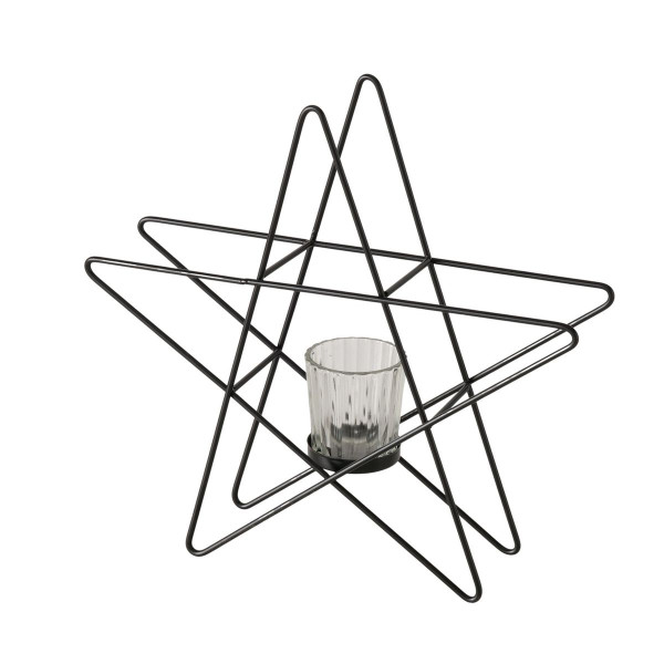 Windlicht STOKA in schwarz aus Materialmix