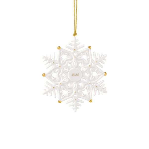 Christbaumschmuck Hänger Schneeflocke 2025 in weiß aus Bone China