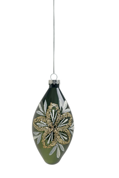 Weihnachtskugel Zapfen GLITZER in dunkelgrün aus Glas