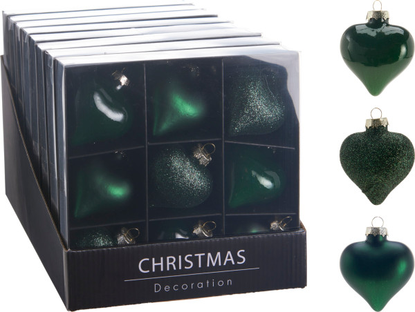 Weihnachtskugel-Box HERZEN in grün aus Glas