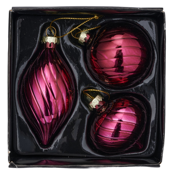 Weihnachtskugel-Set Ornament-Mix in aubergine aus Glas