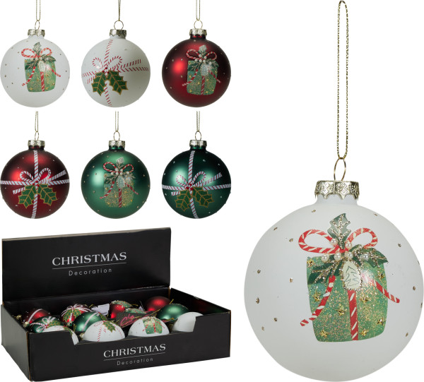 Weihnachtskugel SCHLEIFE/GESCHENK aus Glas