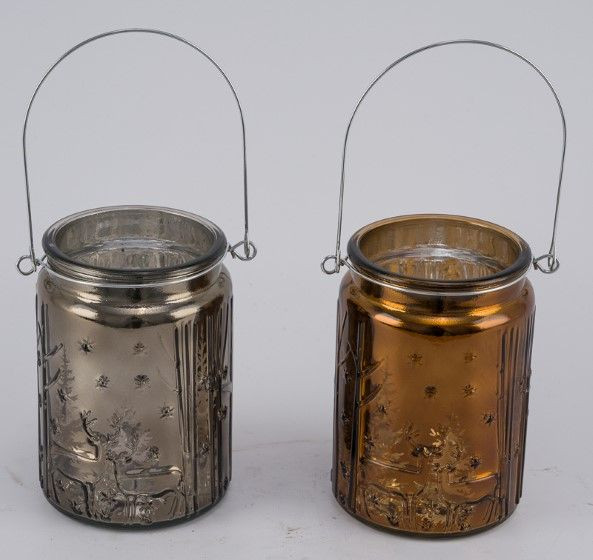 Windlicht in braun/anthrazit aus Glas