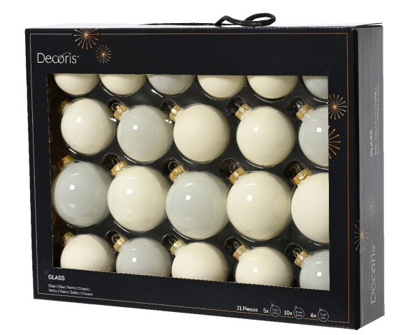 Weihnachtskugel-Box MIDI WOLLWEISS in wollweiss aus Glas