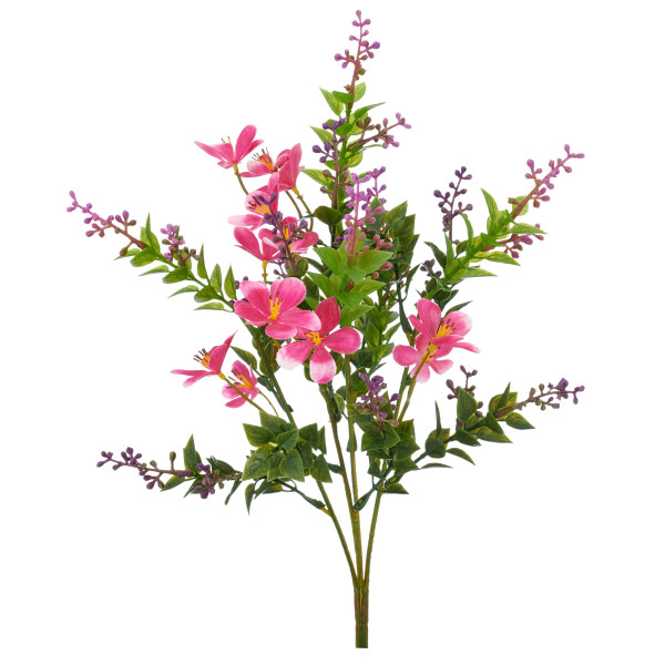 Miniblattbusch mit Blüten in pink aus Kunststoff