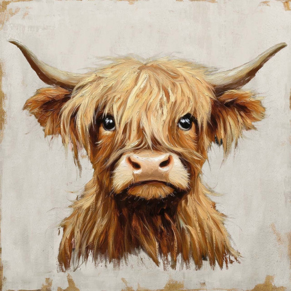 Gemälde CATTLE in braun aus Holz