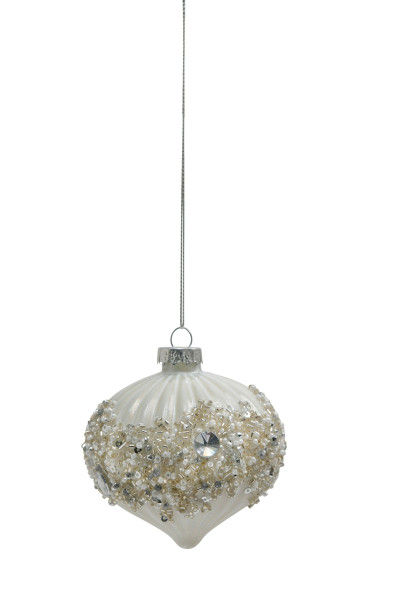 Weihnachtskugel Zwiebel PEARLS in silberfarben aus Glas