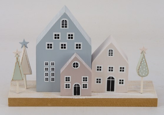 Haus mit TANNE in PASTELL aus Holz