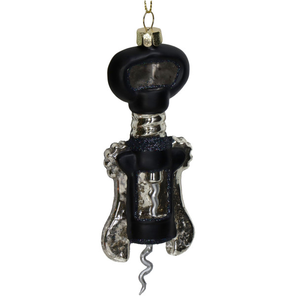 Weihnachtskugel KORKENZIEHER in schwarz aus Glas