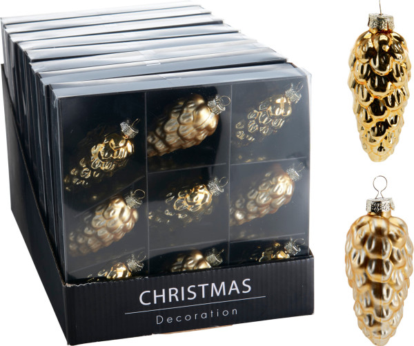 Weihnachtskugel-Box ZAPFEN in goldfarben aus Glas