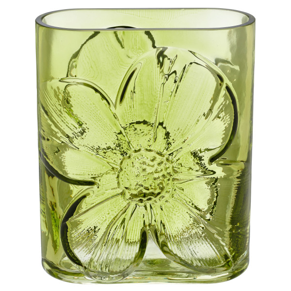 Vase Blütenrelief in grün aus Glas