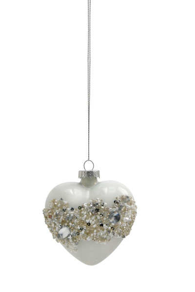 Weihnachtskugel HERZ PEARLS in silberfarben aus Glas