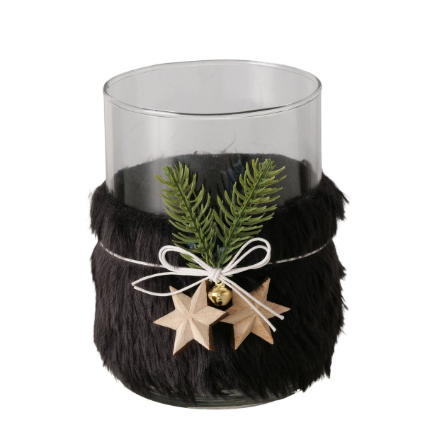 Windlicht NOIRA in schwarz aus Materialmix
