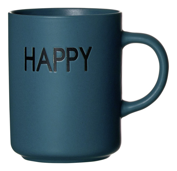 Henkelbecher HAPPY in blau aus Porzellan