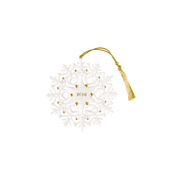 Ornament Schneeflocke 2026 in goldfarben aus Bone China