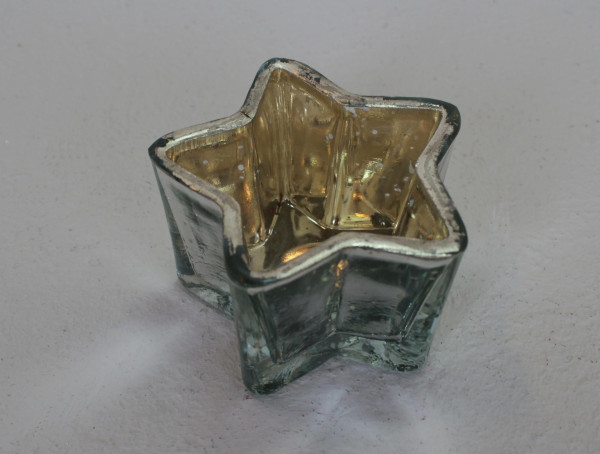 Teelichthalter STERN in silberfarben aus Glas