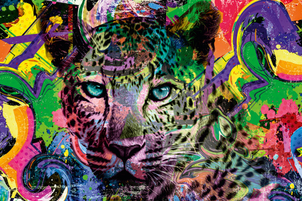 Akustikbild POP ART LEOPARD aus Materialmix