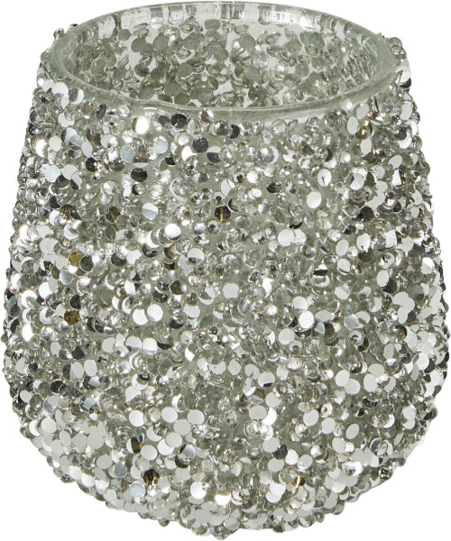 Teelichthalter PERLEN in silberfarben aus Glas