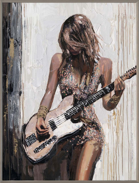Gemälde GUITAR GIRL in beige aus Holz